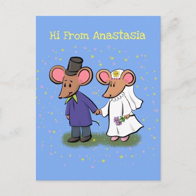Cute mouse couple cartoon illustration postcard (Front)