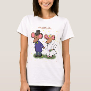 Cute mouse couple cartoon illustration T-Shirt