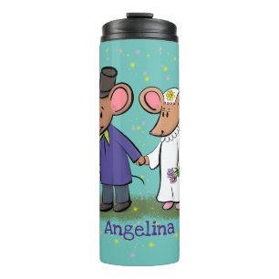Cute mouse couple cartoon illustration thermal tumbler