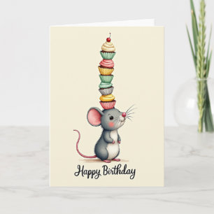 Cute Mouse Cupcake Birthday Card