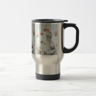 Cute mouse eating berries snow scene wildlife travel mug