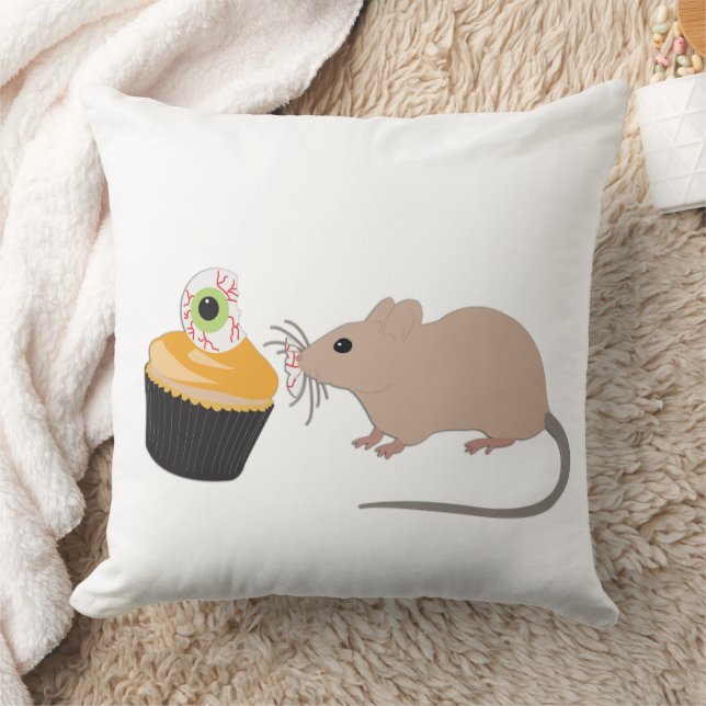 Cute Mouse Eating Halloween Eyeball Cupcake Cushion (Blanket)