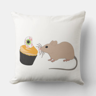 Cute Mouse Eating Halloween Eyeball Cupcake Cushion
