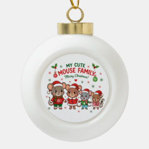 Cute Mouse Family Merry Christmas Ceramic Ball Christmas Ornament