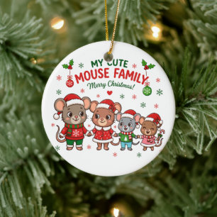 Cute Mouse Family Merry Christmas Ceramic Tree Decoration