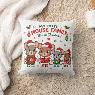 Cute Mouse Family Merry Christmas Cushion