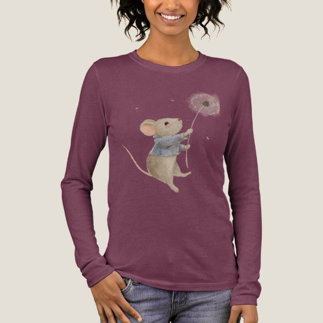 cute mouse flies on a dandelion Tri-Blend shirt (Front)
