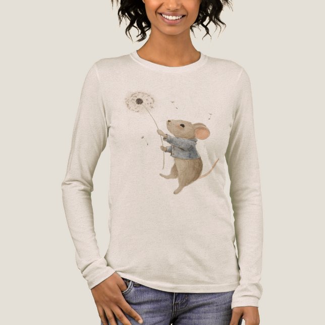 cute mouse flies on a dandelion Tri-Blend shirt (Front)