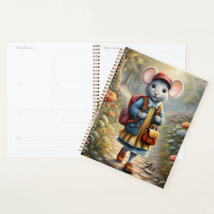 Cute mouse girl on her way to school,personalised  planner