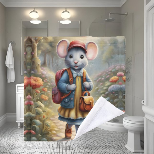 Cute mouse girl on her way to school, personalised wash cloth (Creator Uploaded)