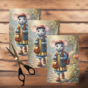 Cute mouse girl on her way to school tissue paper