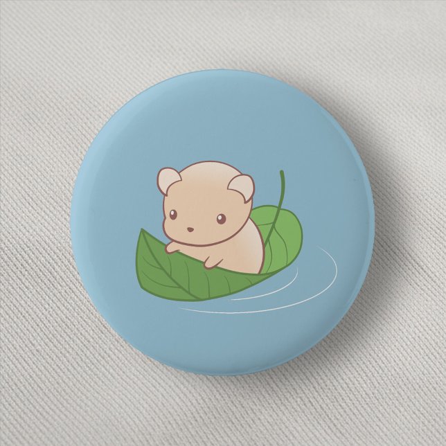 Cute Mouse Hamster Floating on a Leaf 6 Cm Round Badge (Creator Uploaded)