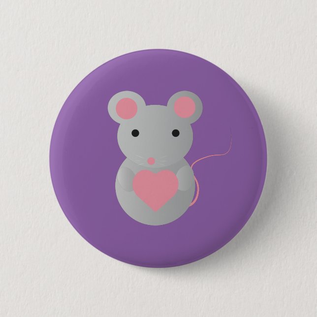 Cute Mouse Holding a Heart 6 Cm Round Badge (Front)