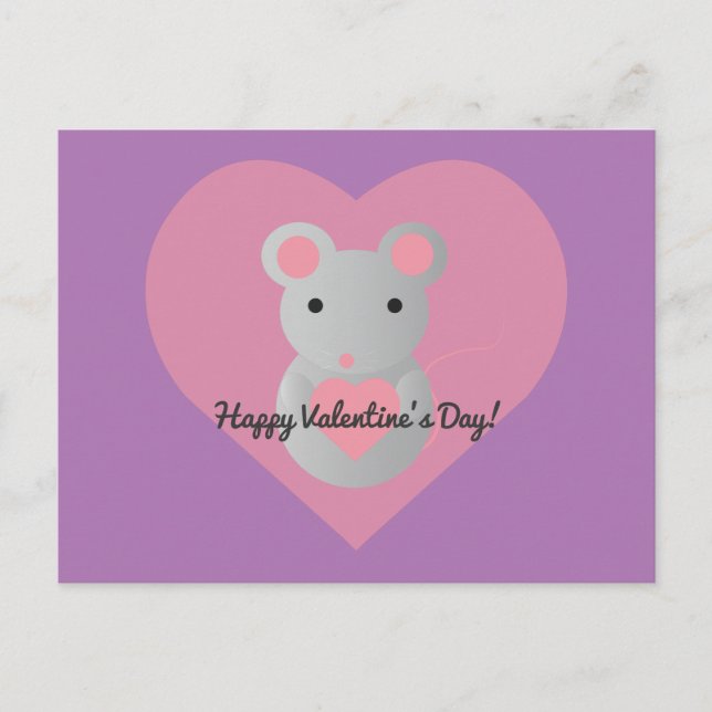 Cute  Mouse Holding a Heart. Holiday Postcard (Front)
