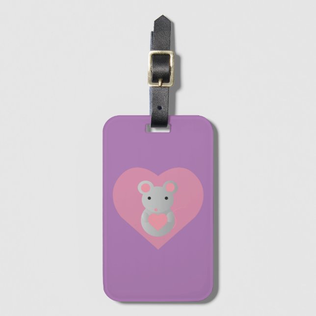 Cute  Mouse Holding a Heart. Luggage Tag (Front Vertical)