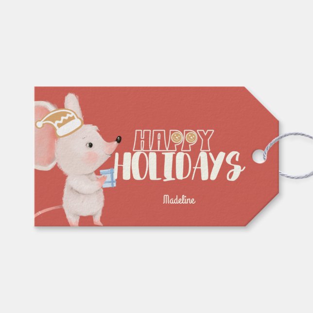 cute mouse holiday present gift tags (Front (Horizontal))
