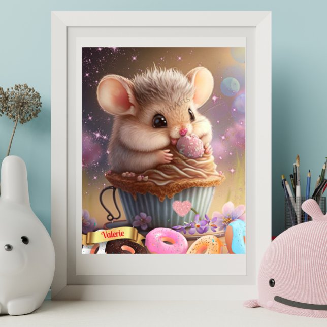 Cute Mouse in a cup sweet treats personalised art  Poster (Creator Uploaded)