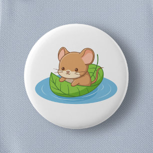 Cute Mouse in a Leaf Boat 6 Cm Round Badge