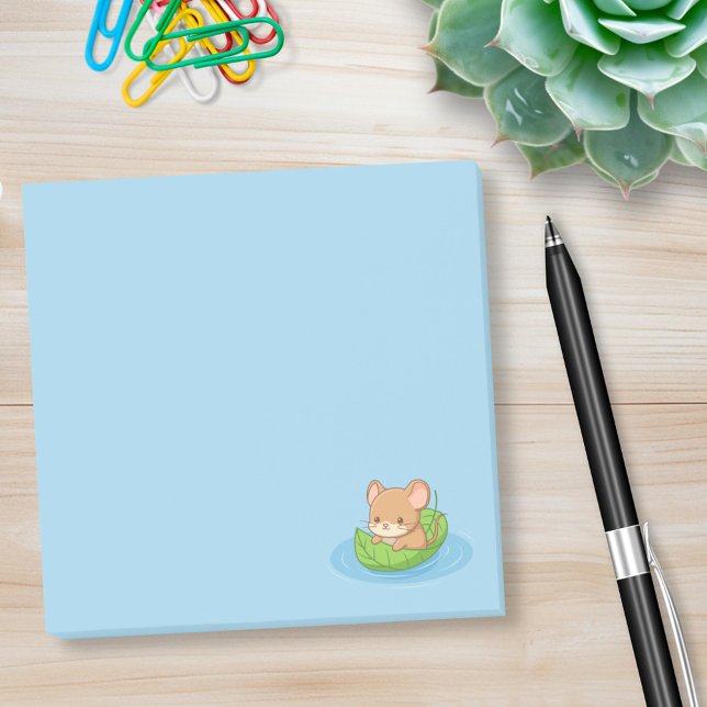 Cute Mouse in a Leaf Boat Blue Post-it Notes (Creator Uploaded)