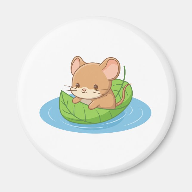 Cute Mouse in a Leaf Boat Magnet (Front)