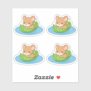 Cute Mouse in a Leaf Boat Set of 4
