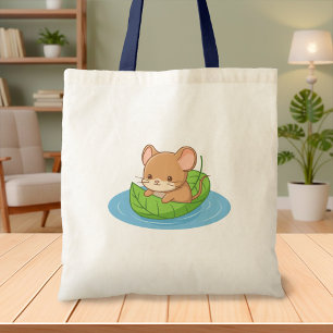 Cute Mouse in a Leaf Boat Tote Bag