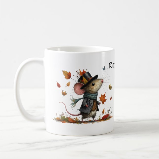 Cute Mouse in a Top Hat Autumn Aesthetic Coffee Mug (Left)