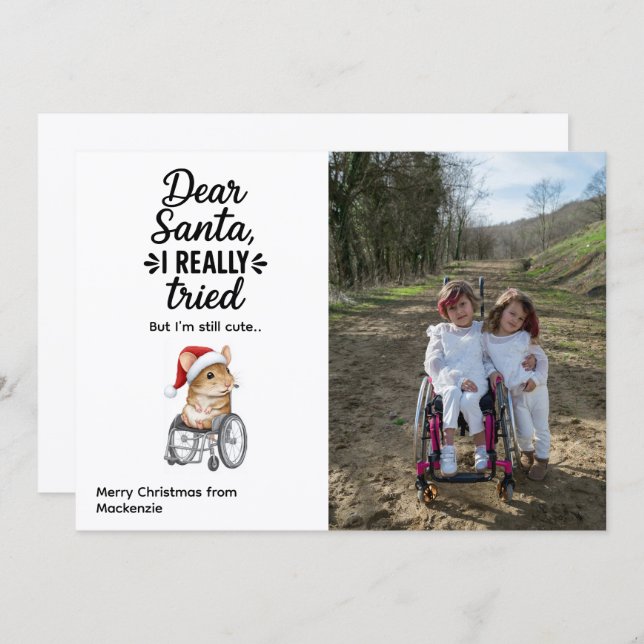 Cute Mouse in a Wheelchair Inclusive Christmas  Holiday Card (Front/Back)