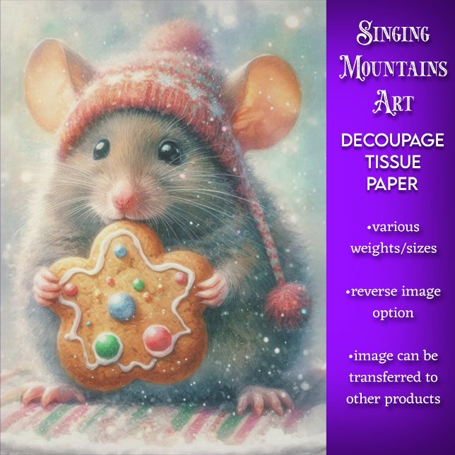 Cute Mouse in Festive Hat With Cookie Decoupage Tissue Paper (Creator Uploaded)