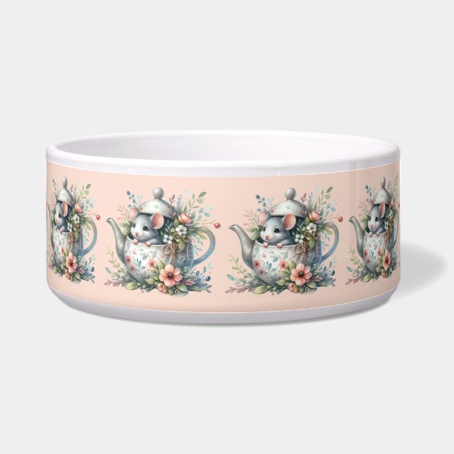 Cute Mouse in Floral Teapot Illustration Teapot (Front)
