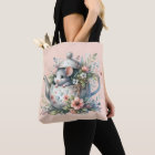 Cute Mouse in Floral Teapot Illustration