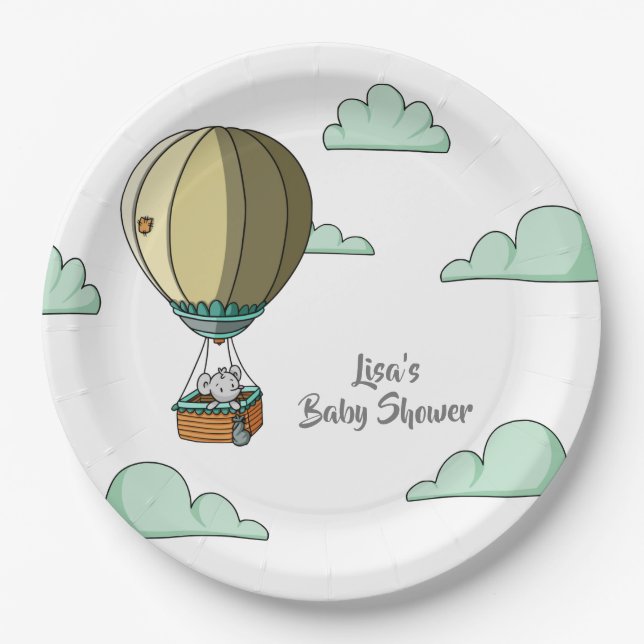 Cute Mouse in Hot Air Balloon Floating Party Paper Plate (Front)