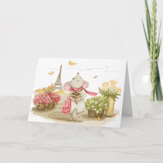 Cute mouse in Paris Card (Front)