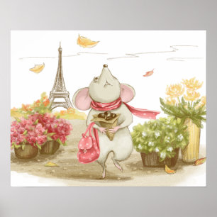 Cute mouse in Paris Poster