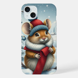 Cute Mouse in Preppy Winter Attire and Hat iPhone 15 Plus Case