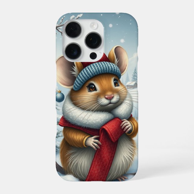 Cute Mouse in Preppy Winter Attire and Hat iPhone Case (Back)