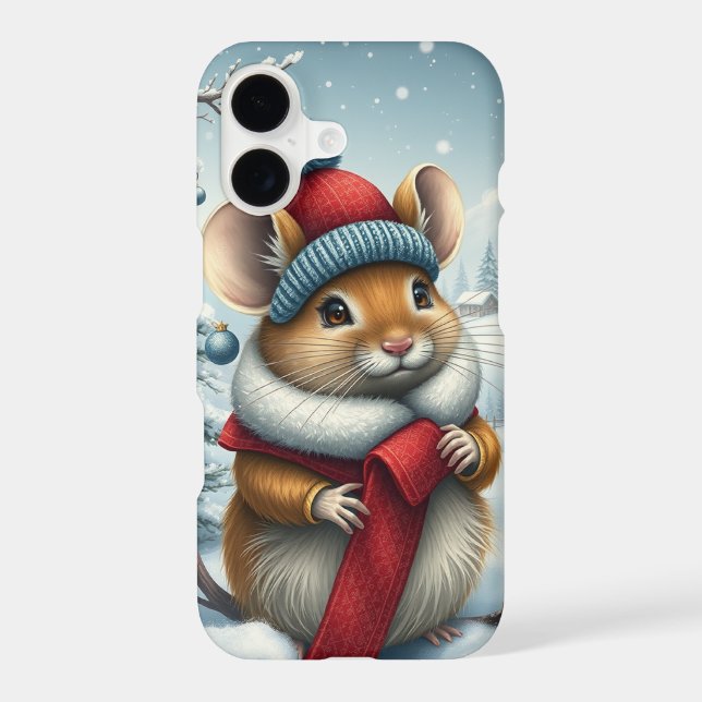 Cute Mouse in Preppy Winter Attire and Hat iPhone Case (Back)
