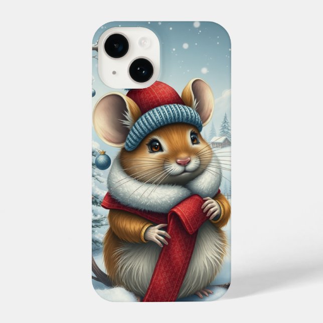 Cute Mouse in Preppy Winter Attire and Hat iPhone Case (Back)