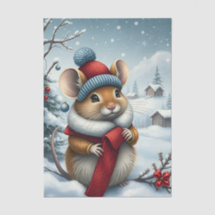 Cute Mouse in Preppy Winter Attire and Hat Winter Tissue Paper