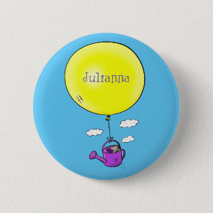 Cute mouse in watering can with balloon cartoon 6 cm round badge