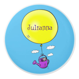 Cute mouse in watering can with balloon cartoon ceramic knob