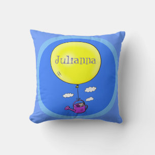 Cute mouse in watering can with balloon cartoon cushion