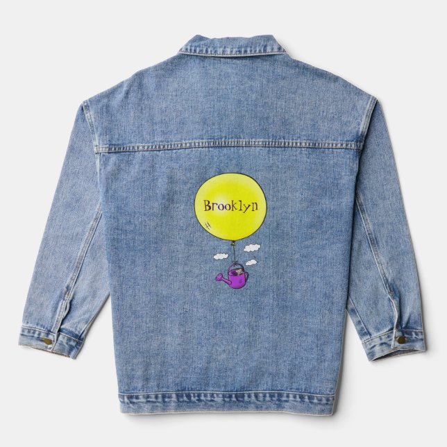 Cute mouse in watering can with balloon cartoon denim jacket (Back)