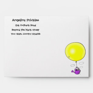 Cute mouse in watering can with balloon cartoon envelope