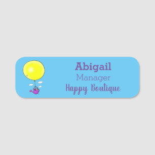 Cute mouse in watering can with balloon cartoon name tag
