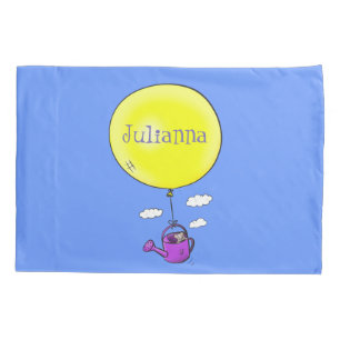 Cute mouse in watering can with balloon cartoon pillowcase