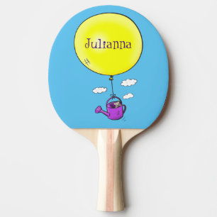 Cute mouse in watering can with balloon cartoon ping pong paddle