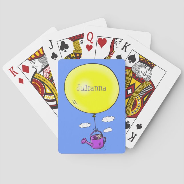Cute mouse in watering can with balloon cartoon playing cards (Back)