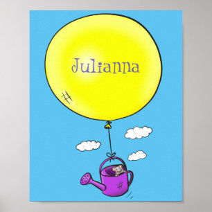 Cute mouse in watering can with balloon cartoon poster