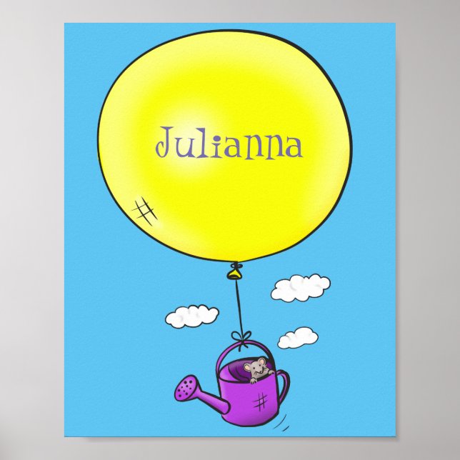 Cute mouse in watering can with balloon cartoon poster (Front)